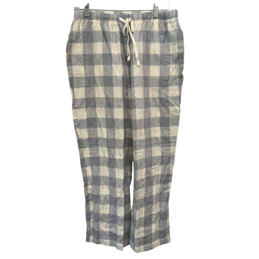 L.L. Bean Flannel Pajama Pants Grey Plaid Cotton Petite Medium 503257